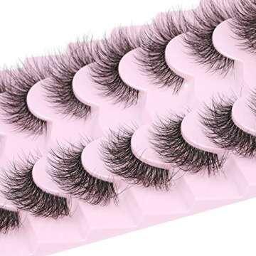 False Eyelashes Clear Band Faux Mink Lashes Fluffy 16mm Cat Eye Transparent Band Wispy Eyelashes Invisible Strip Lashes Pack