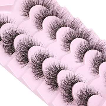 False Eyelashes Clear Band Faux Mink Lashes Fluffy 16mm Cat Eye Transparent Band Wispy Eyelashes Invisible Strip Lashes Pack