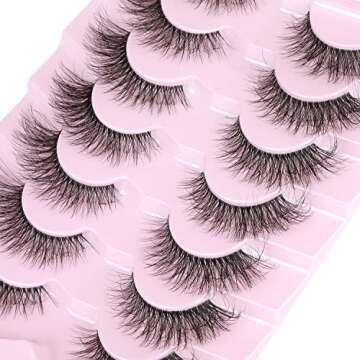 False Eyelashes Clear Band Faux Mink Lashes Fluffy 16mm Cat Eye Transparent Band Wispy Eyelashes Invisible Strip Lashes Pack