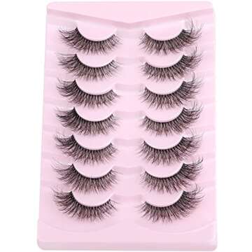 False Eyelashes Clear Band Faux Mink Lashes Fluffy 16mm Cat Eye Transparent Band Wispy Eyelashes Invisible Strip Lashes Pack