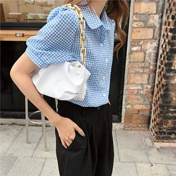 Trendy White Dumpling Clutch Purse with Chunky Chain