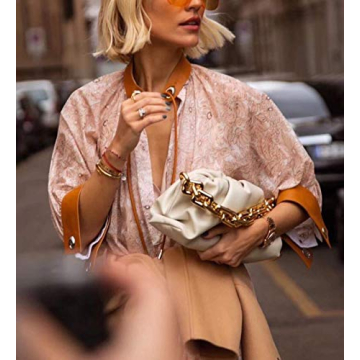 Trendy White Dumpling Clutch Purse with Chunky Chain