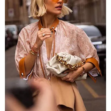 Trendy White Dumpling Clutch Purse with Chunky Chain