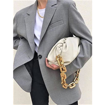 Trendy White Dumpling Clutch Purse with Chunky Chain
