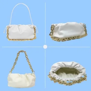 Trendy White Dumpling Clutch Purse with Chunky Chain