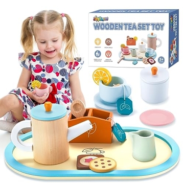 ShyLizard Wooden Tea Set for Little Girls, ,Toddlers Tea Set, Princess Tea Party Set for Girls, Toys...
