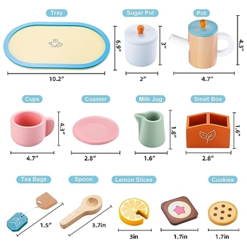 ShyLizard Wooden Tea Set for Girls, 17PCS Tea Party