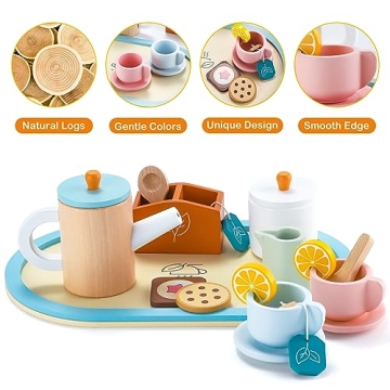 ShyLizard Wooden Tea Set for Girls, 17PCS Tea Party