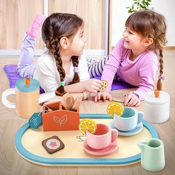 ShyLizard Wooden Tea Set for Girls, 17PCS Tea Party