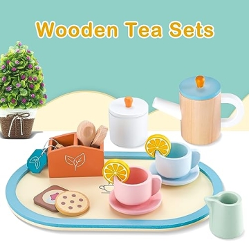 ShyLizard Wooden Tea Set for Girls, 17PCS Tea Party