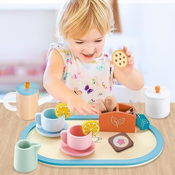 ShyLizard Wooden Tea Set for Girls, 17PCS Tea Party