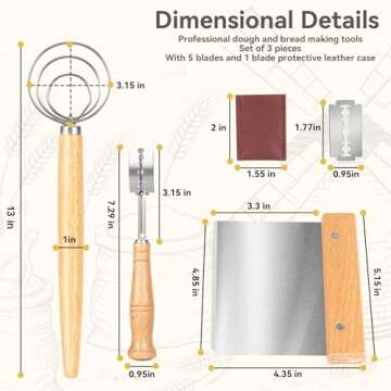 Danish Dough Whisk - Bread Whisk Set of 3 pieces, Bread Making Tools and Supplies, Sourdough Bread W...