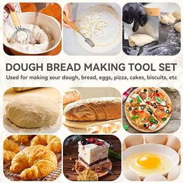Danish Dough Whisk - Bread Whisk Set of 3 pieces, Bread Making Tools and Supplies, Sourdough Bread Whisk, Dutch Whisk for Dough, With Dough Scraper Bread Cutter, Bread Lame Dough Scoring Tool, Blades