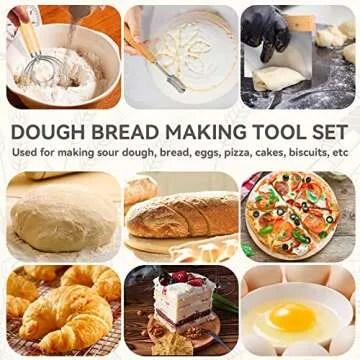 Danish Dough Whisk - Bread Whisk Set of 3 pieces, Bread Making Tools and Supplies, Sourdough Bread Whisk, Dutch Whisk for Dough, With Dough Scraper Bread Cutter, Bread Lame Dough Scoring Tool, Blades