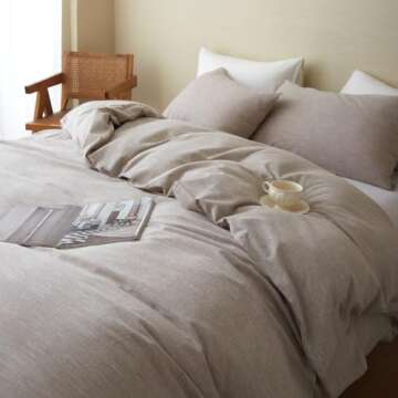 BFS HOME Stonewashed Cotton/Linen Duvet Cover Twin, 3-Piece Comforter Cover Set, Breathable and Skin...