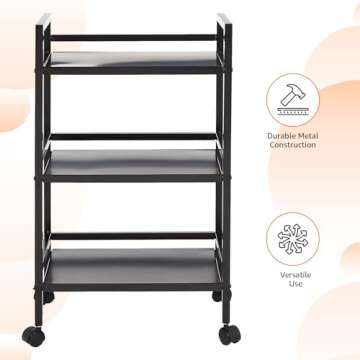 Amazon Basics 3-Tier Metal Rolling Cart, Black