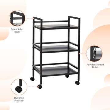 Amazon Basics 3-Tier Metal Rolling Cart, Black