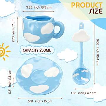 Ceramic Cloud Mug with Saucer Spoon Cute Irregular Coffee Mugs Sets 9 Oz/ 250 ml Aesthetic Cloud Cof...