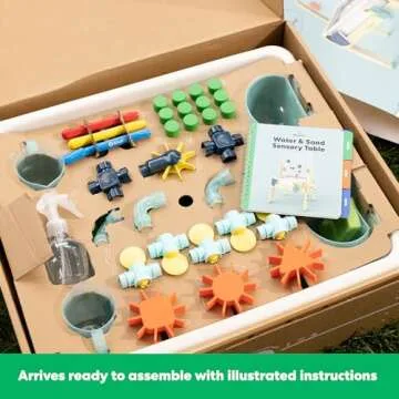 KiwiCo Water and Sand Sensory Table | Includes 26 Accessory Pcs: Pipes, Spinners, Water Wheel, Paint Crayons, and More | Outdoor Water Table for Toddlers Ages 3+
