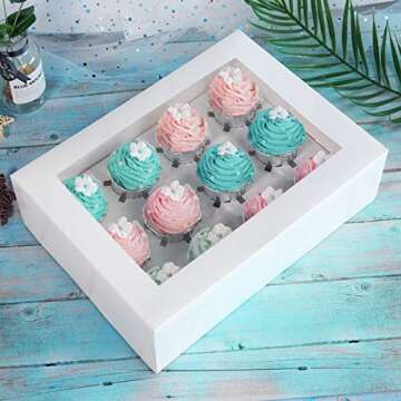 ONE MORE Cupcake Boxes 15-Pack with Inserts and Windows