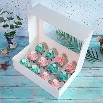 ONE MORE Cupcake Boxes 15-Pack with Inserts and Windows