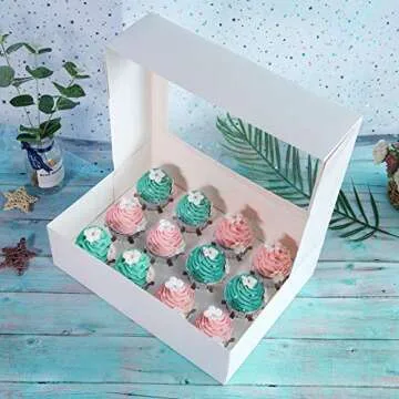 ONE MORE Cupcake Boxes 15-Pack with Inserts and Windows