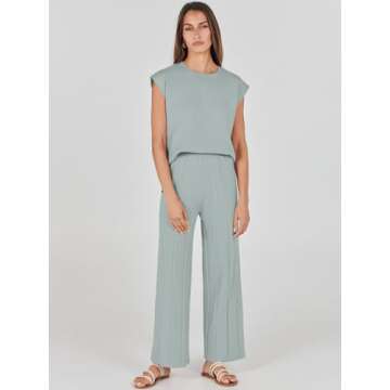 ANRABESS Women 2 Piece Outfits Casual Summer Sleeveless Tops Knit Pants Sweater Lounge Matching Sets...