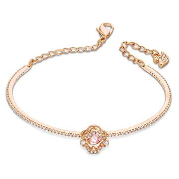 Swarovski Una Clover Bangle Bracelet with a Pink Crystal Surrounded by White Crystal Pavé on a Rose-Gold Tone Finished Band