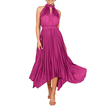 ANRABESS Women's Sleeveless Cutout Halter Neck Satin Formal Asymmetric Party Cocktail Elegant Weddin...