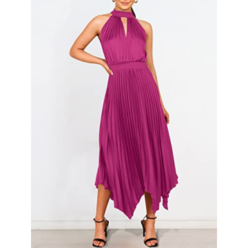 ANRABESS Women's Sleeveless Cutout Halter Neck Satin Formal Asymmetric Party Cocktail Elegant Wedding Guest Evening Dress Rose Medium