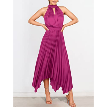 ANRABESS Women's Sleeveless Cutout Halter Neck Satin Formal Asymmetric Party Cocktail Elegant Wedding Guest Evening Dress Rose Medium