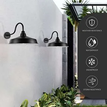 Diyel Dusk to Dawn Gooseneck Barn Lights Outdoor, 16 Inch Dome Large Farmhouse Exterior Light Fixture Wall Mount, Industrial Outdoor Wall Sconce Outside for House, Shop, Porch, Garage,DDRZ020 BK-4PACK