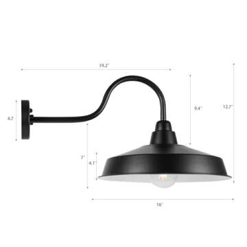 Diyel Dusk to Dawn Gooseneck Barn Lights Outdoor, 16 Inch Dome Large Farmhouse Exterior Light Fixture Wall Mount, Industrial Outdoor Wall Sconce Outside for House, Shop, Porch, Garage,DDRZ020 BK-4PACK