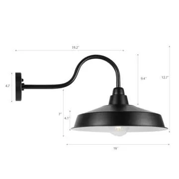 Diyel Dusk to Dawn Gooseneck Barn Lights Outdoor, 16 Inch Dome Large Farmhouse Exterior Light Fixture Wall Mount, Industrial Outdoor Wall Sconce Outside for House, Shop, Porch, Garage,DDRZ020 BK-4PACK