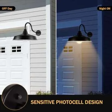 Diyel Dusk to Dawn Gooseneck Barn Lights Outdoor, 16 Inch Dome Large Farmhouse Exterior Light Fixture Wall Mount, Industrial Outdoor Wall Sconce Outside for House, Shop, Porch, Garage,DDRZ020 BK-4PACK