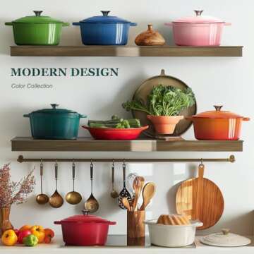 Overmont Enameled Cast Iron Dutch Oven - 7QT Pot with Lid Cookbook & Cotton Potholders - Heavy-Duty Cookware for Braising, Stews, Roasting, Bread Baking bottle green