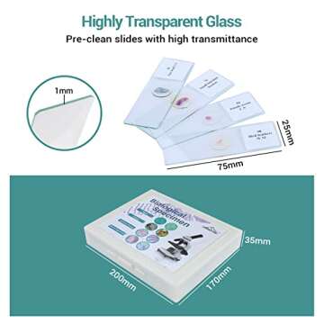 100 Microscope Slides with Specimens for Kids and Adults, Prepared Microscope Slides with Plants Ani...