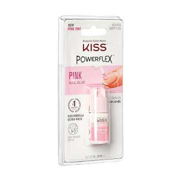 KISS PowerFlex Pink Nail Glue for Press On Nails, Ultra Hold Flex Formula Nail Adhesive, Includes One Bottle 3g (0.10 oz.) with Twist-Off Cap & Nozzle Tip Squeeze Applicator