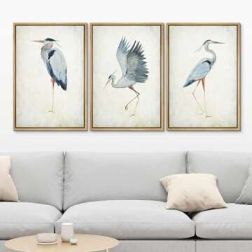 MUDECOR Framed Canvas Print Wall Art Heron Bird Wild Animal Prints Minimalist Modern Art Boho Relax ...