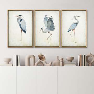 MUDECOR Framed Canvas Print Wall Art Heron Bird Wild Animal Prints Minimalist Modern Art Boho Relax Cozy Decor for Bedroom - 24"x36"x3 NATURAL