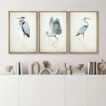 MUDECOR Framed Canvas Print Wall Art Heron Bird Wild Animal Prints Minimalist Modern Art Boho Relax Cozy Decor for Bedroom - 24"x36"x3 NATURAL