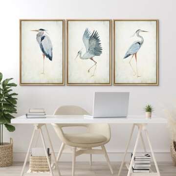 MUDECOR Framed Canvas Print Wall Art Heron Bird Wild Animal Prints Minimalist Modern Art Boho Relax Cozy Decor for Bedroom - 24"x36"x3 NATURAL