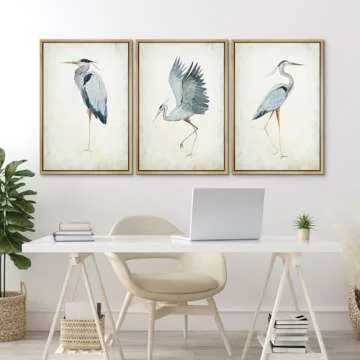 MUDECOR Framed Canvas Print Wall Art Heron Bird Wild Animal Prints Minimalist Modern Art Boho Relax Cozy Decor for Bedroom - 24"x36"x3 NATURAL