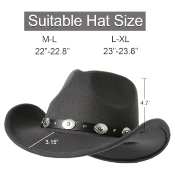 Adjustable Felt Cowboy Hat Wide Brim Western Style