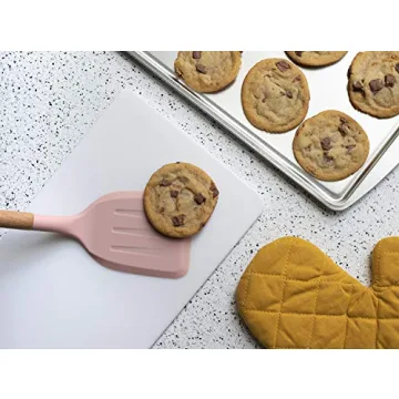 Country Kitchen Non Stick Silicone Utensil Set with Rounded Wood Handles for Cooking and Baking, 6 Piece Set, Pink