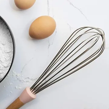 Country Kitchen Non Stick Silicone Utensil Set with Rounded Wood Handles for Cooking and Baking, 6 Piece Set, Pink