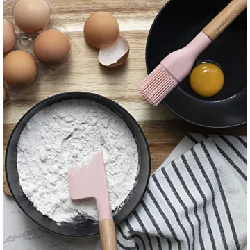 Country Kitchen Non Stick Silicone Utensil Set with Rounded Wood Handles for Cooking and Baking, 6 Piece Set, Pink