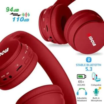 MIDOLA Kids Headphones Bluetooth 5.3 Wireless 60H Play Time Volume Limit 85/110dB Over Ear Foldable Protection Headset/Wired AUX Cord Mic for Children Boy Girl Travel School Phone Pad Tablet Red