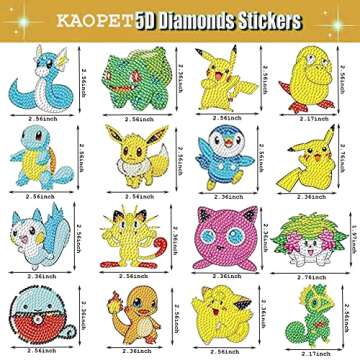 18 Pcs Diamond Art Stickers Kits for Kids, DIY Cartoon Paint by Numbers Diamonds Mosaic Stickers for...