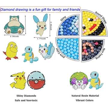 18 Pcs Diamond Art Stickers Kits for Kids, DIY Cartoon Paint by Numbers Diamonds Mosaic Stickers for Kids Arts Diamond Craft Stickers for Kids and Adult Beginners
